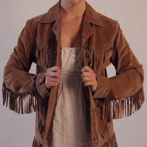 Jones New York Chestnut Suede 70's Fringe Jacket